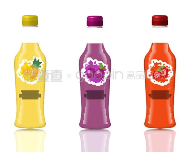 玻璃饮料瓶。新鲜果汁,柠檬水,真实的,3D风格的饮料。